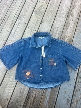Solitaire Blue Denim Short-Sleeve Button-Down Shirt large
